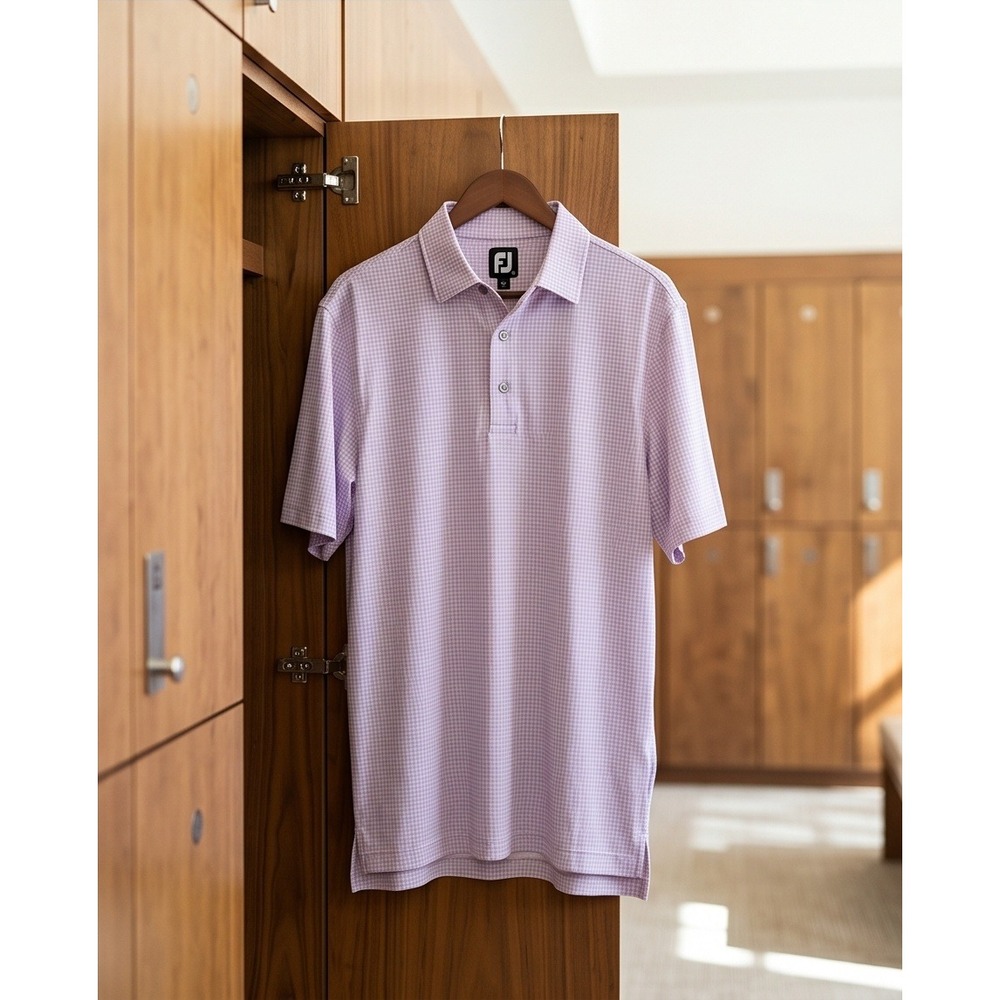 FootJoy Mens XL Performance Golf Polo Shirt‎ Lavender Purple Houndstooth Stretch